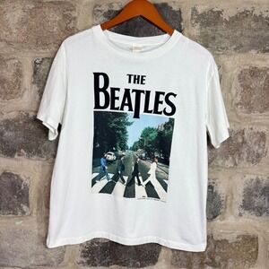 H&M LOGG The Beatles Abbey Road Graphic T-Shirt White Unisex Medium Classic